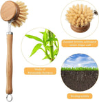 Patelai 8 Pieces Wooden Kitchen Dish Brush Include Bamboo Scrub Cleaning Brush and Replacement Heads Dish Scrubber for Kitchen Room Cleaning Supplies