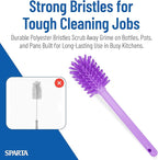 SPARTA Large Water Bottle Brush Ideal for Wide-Mouth Jars, Bottles and Tumblers, Dishwashing Tool with Handle for Home and Commercial Kitchens, Plastic, 16 Inches, Purple, (Pack of 4)
