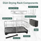 LIYI Dish Drying Rack,Large Dish Rack for Kitchen Counter,2-Tier Dish Racks with draining Tray,Detachable Capacity Dish Drainer Organizer,Black