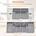 Lifewit Silverware Drawer Organizer, Expandable BPA Free Plastic Utensil Tray for Kitchen, Adjustable Flatware Cutlery Holder for Spoons Forks Knives, 21.3- 36 x 16.9", Gray