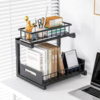 Under Sink Organizer, Heavy Duty Metal Pull Out Cabinet Organizer Slide Out Sink Shelf Organizer Height Adjustable, Multi-Purpose Storage Shelf for Kitchen Bathroom(Black,1Pack)