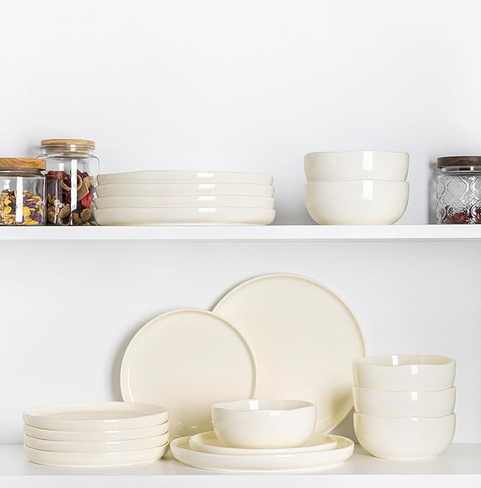 TheTerra Ceramic Dinnerware Sets for 4, 12 Pieces Porcelain Lightweight Plates and Bowls Sets, Scratch Resistant Dish Set, Oven & Microwave & Dishwasher Safe, Ivory Speckled