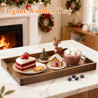 Serving Trays - 2 Pack, Acacia Wood Serving Platters with Ergonomic Handles, Versatile Rustic Decorative Trays for Breakfast, Brunch, Dinner, Coffee Table, Party, Kitchen-L