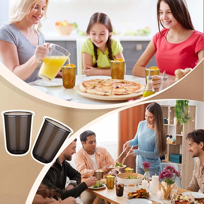 KesaPlan 100 Pcs 16 oz Black Clear Plastic Cups, Disposable Stemless Wine Glasses for Halloween Graduation Party, Round Bottom Plastic Cocktails Cups, Disposable Cold Drinks Cup for Birthday Wedding