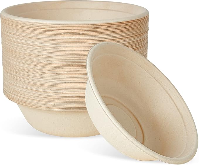 ECOLipak 32 OZ Large Compostable Disposable Paper Bowls, 70 Pack Biodegradable Bagasse Eco-Friendly Sugarcane Bowls for Soup, Salad, Ramen, Popcorn(Nature)