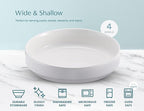KooK Pasta Bowl, Bowl Plate, Low Bowl, Plate Bowls, Ceramic Large Shallow Bowls, Microwave and Dishwasher Safe, Great for Soups and Salads, Glossy Porcelain, 47 oz, Set of 4, White
