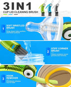 3 in 1 Cup Lid Cleaning Brush 3 PCS - Home Kitchen Multifunctional Cleaning Brush Set, Gap Cleaner Brushs and Portable Travel Bottle Lid Cleaner Tools (Multicolor)