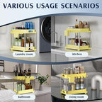 VERIFOST 2 Pack Under Sink Organizers and Storage, Height Adjustable Bathroom Cabinet Organizer, 2 Tier Under Sink Organizer with Hooks, Under Cabinet Organizer for Kitchen Bathroom (Yellow