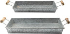 AuldHome Design Galvanized Farmhouse Trays (Set of 2, Small & Medium); Farmhouse Decor Rectangular Trays w/Handles