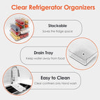 Fridge Organizers and Storage, 8 Pack Clear Freezer Organizer Bins with Lids for Kitchen, Pantry, Refrigerator, Food, Fruit, Vegetable Storage (8 Bins (Include Pull-out Drawer))