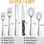 MUTNITT Silverware Set with Steak Knives Service for 4,Stainless Steel Flatware, Mirror Polished Cutlery Utensil Set for Home Kitchen Eating Tableware, Include Fork Knife Spoon, Dishwasher Safe