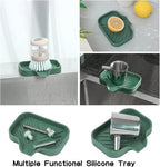 MicoYang Silicone Bathroom Soap Dishes with Drain Spout-Bathroom and Kitchen Sink Organizer,Sponge Holder,Dish Soap Tray,Perfect for Dispenser,Scrubber,Bottle,Cup on Sink or Counter-Green 4.9"×3.2"