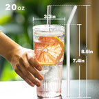 JunVpic Glass Tumbler with Straw and Lid, 20 OZ Clear Iced Coffee Glasses Cups for Ice Water, Juice, Tea, Milk, Smoothie and Cold or Hot Drinks, Set of 2
