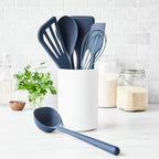GreenPan Silicone 6 Piece Cooking Utensil Set & Holder, Spoon, Spatulas, Whisk, Ladle, Flexible Nonstick Kitchen Tools, Steel Core Heat-Resistant Anti-Slip Handle BPA-Free Dishwasher Safe, Oxford Blue