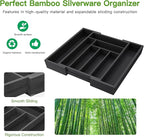 Pipishell Bamboo Expandable Drawer Organizer for Utensils Holder, Adjustable Cutlery Tray, Wood Drawer Dividers Organizer for Silverware, Flatware, Knives in Kitchen, Bedroom, Living Room (Black)