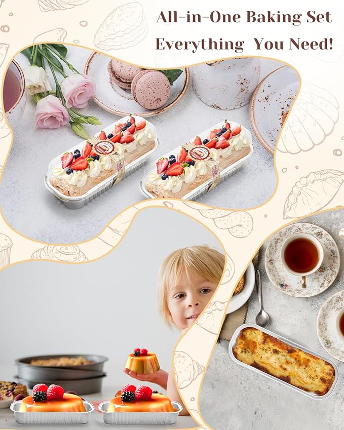 100 Pack Mini Loaf Pans with Lids, Spoons & Stickers – Disposable Aluminum Foil Baking Cake Containers for Oven, Air Fryer & Freezer – Ideal for Cakes, Bread, White Valentines Tins, Sliver
