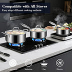 Hybrid Non Stick Pot Set 6 Pcs with 2 Silicone Trivets, 1.5, 2.5 QT Saucepan & 5.2 QT Stock Pot with Glass Lids, Stay-Cool Handles, Dishwasher Safe, Induction Ready, Compatible All Cooktops