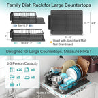 GSlife Family Size Large Capacity Expandable Dish Drying Rack with Absorbent Mat, Rust Resistant Dish Drainer for Plates Bowls Pots and Pans, 16.5"-21.3" L x 14.7" W, Black
