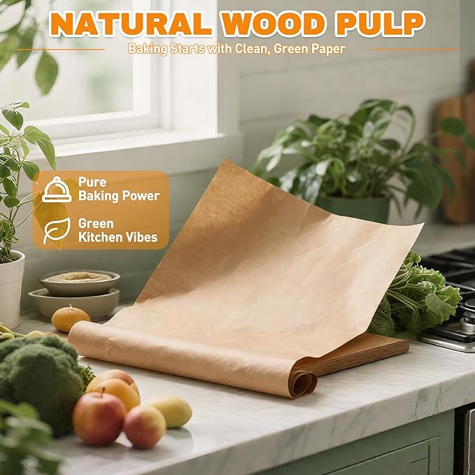200 PCS 12x16 Inches Parchment Paper Sheets, Unbleached Parchment Paper for Baking, Non Stick Baking Sheets, Precut Parchment Paper Sheets for Baking, Brown Baking Paper (12" X 16")