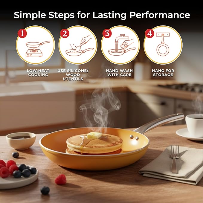 SALFORD 9.7 Inch Nonstick Frying Pan - Ceramic Forged Skillet for Egg Omelet & Pancakes with Bakelite Handle Chef Pan, Induction Compatible - PTFE, PFAS & PFOA Free