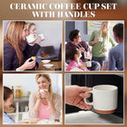 6 Set Ceramic Coffee Mugs with Spoons Set, Textured Ceramic Mugs with Handle, Dishwasher Microwave Safe, Aesthetic Tea Mug for Home Office, Coffee Lover Gift(White)