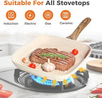 NEWBULIG Nonstick Frying Pan Skillets Set, with Detachable Stay-Cool Handle, Non toxic Induction Cookware, Free of Intentionally Added PFOA, Dishwasher ＆ Oven Safe, (9.5", 10.2", 11") Beige