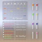 Acrylic Magnetic Dry Erase Board Calendar for Fridge, Clear Monthly and Weekly Meal Planner Whiteboard Refrigerator, Menu Board for Kitchen, w/ 8 Colors Markers, 15"x11"