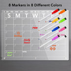 Acrylic Magnetic Dry Erase Board Calendar for Fridge, Clear Monthly Planner Whiteboard for Refrigerator, w/ 8 Colors Markers, 15"x11"