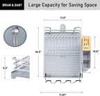 BRIAN & DANY Aluminum Dish Drying Rack, Dish Racks for Kitchen Counter, Dish Drainer with Removable Cutlery Holder & Cup Holder, 16.5" L x 11.8" W, Light Grey