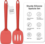 Coukre 2 Pack Silicone Spatula Set, High Heat Resistant, BPA Free Kitchen Spatula, Solid & Slotted Turner for Non-Stick Pans, Sautéing, and Flipping (2, SolidRed)