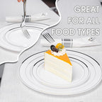 350PCS Silver Plastic Plates Dinnerware Set, Thanksgiving Disposable Plates, 50 Dinner and 50 Dessert Plates, 50 Pre Rolled Napkins with Silverware and 50 Cups for Party and Wedding