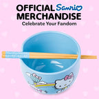 Silver Buffalo Sanrio Hello Kitty Rainbow Ceramic Ramen Bowl with Chopsticks, 20 Ounces