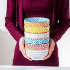 Ceramic Soup Bowls Set - 23 Oz Deep Cereal Bowl for kitchen - 6 Inch Porcelain Salad Bowl for Pasta, Dessert, Ramen - Microwave Dishwasher Safe - Set of 6 - Assorted Colors