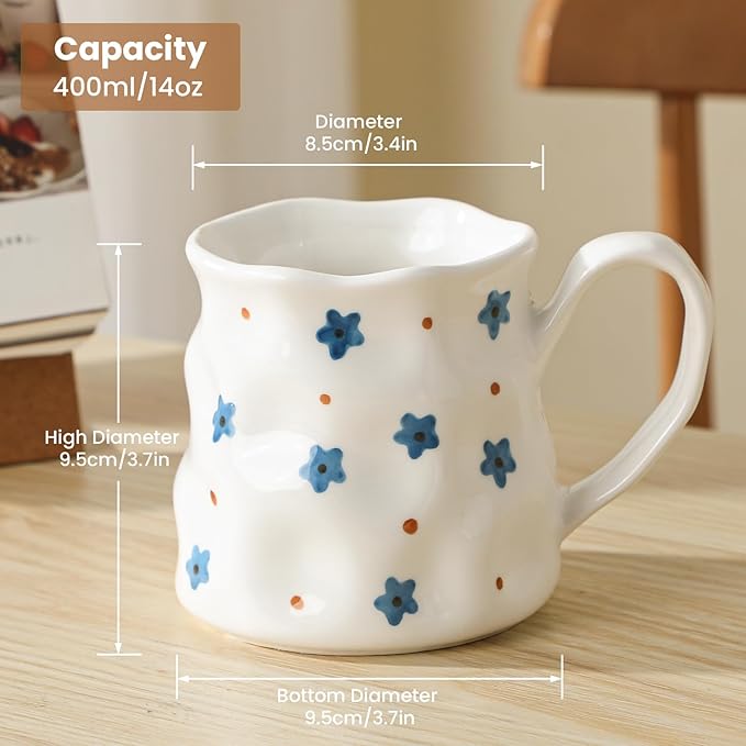 Ceramic Coffee Mug For Women,14 oz Cute Mug,Creative Star Large Tea Cup,Ceramic Mug,Hand-Painted Coffee Cup
