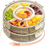 Small Divided Serving Tray with Lid and Handle, Stackable Snackle Box Container for Fruits Candy Organizer, Portable Spinning Rounded Veggie Tray for Kitchen, Party, Trave and Picnic-2 Pack