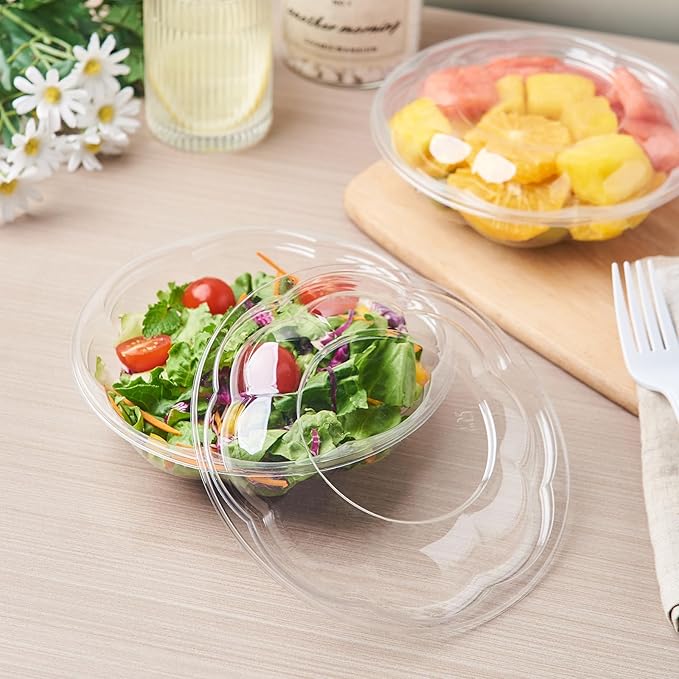 Jaluxing [18 oz. 150 Sets Clear Plastic Salad Bowls with Airtight Lids Disposable To Go Mixing Containers Serving for Fruit, Quinoa, Lunch and Meal Prep