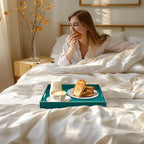 MAONAME Decorative Tray, Green Serving Tray with Handles, Coffee Table Trays, Square Plastic Trays for Ottoman, Bathroom, Kitchen, 13" x 13" x 1.57"
