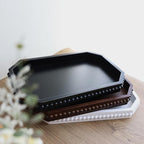 Hrastany Wood Rustic Serving Tray with Beads, Farmhouse Black Decorative Tray for Table Centerpiece, Christmas Wedding Halloween Home Decor