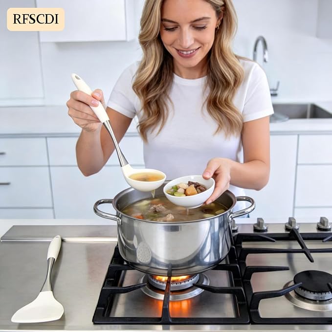 Premium White Silicone Cooking Utensils Set-Non-Toxic, Heat Resistant, BPA Free Kitchen Utensils Set with Spatula, Spoon, Whisk & Tongs-Non-Stick& Dishwasher Safe for Nonstick Cookware