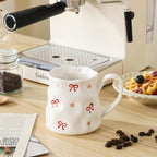 Ceramic Cute Coffee Mug,14 oz Pretty Mug,Unique Coffee Mug (Bows).Ceramic Mug For Women,Hand-Painted Coffee Cup