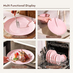 KINGSTONE 24-Piece Bone China Dinnerware Set for 8, Lightweight Porcelain Round Plates and Bowls Set, Durable Scratch Resistant Ceramic Dinner Set, Microwave & Dishwasher Safe, Sakura Pink