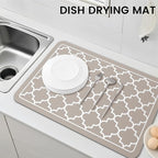 WISELIFE Dish Drying Mat Super Absorbent Drying Mat Large Dish Drying Mats for Kitchen Counter Easy Clean Dish Mat Kitchen Drying Mat16"x 24" Stylish Khaki