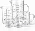 77L 5 Pack Glass Measuring Cup Set, [Insulated handle, V-Shaped Spout], High Borosilicate Liquid Glass Measure Cup for Kitchen, Easy To Read, Dishwasher, Freezer, and Microwave Safe