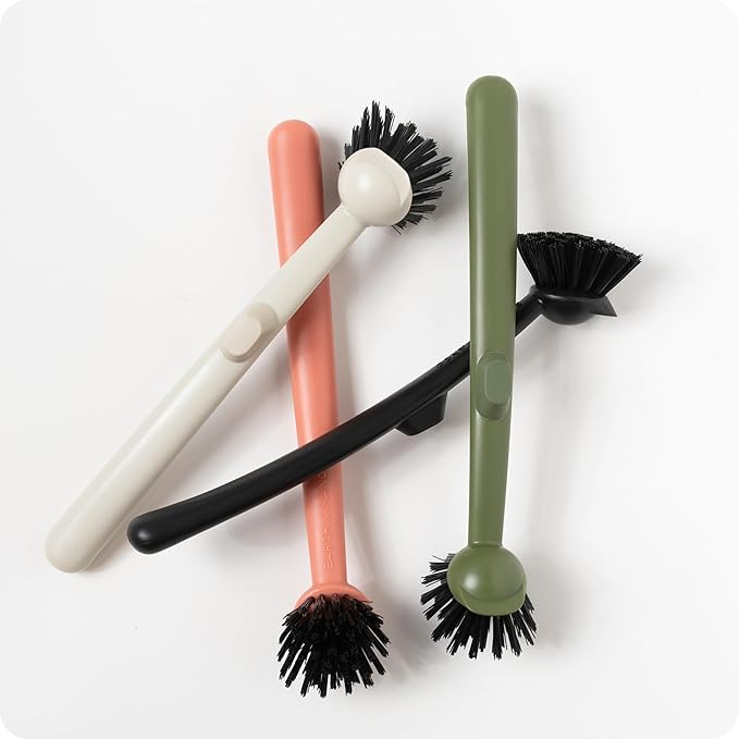 Earth & Mango Magnetic Dish Brush & Scraper, Snaps to Sink, Non-Scratch, Dishwasher Safe, Dish Scrubber – Warm Sand Beige