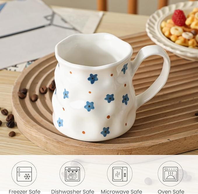 Ceramic Coffee Mug For Women,14 oz Cute Mug,Creative Star Large Tea Cup,Ceramic Mug,Hand-Painted Coffee Cup