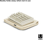 Umbra Udry Dish Rack with Movable Pegs and Microfiber Drying Mat – Space-Saving Design Folds Up for Easy Storage, Basic Rack, Linen