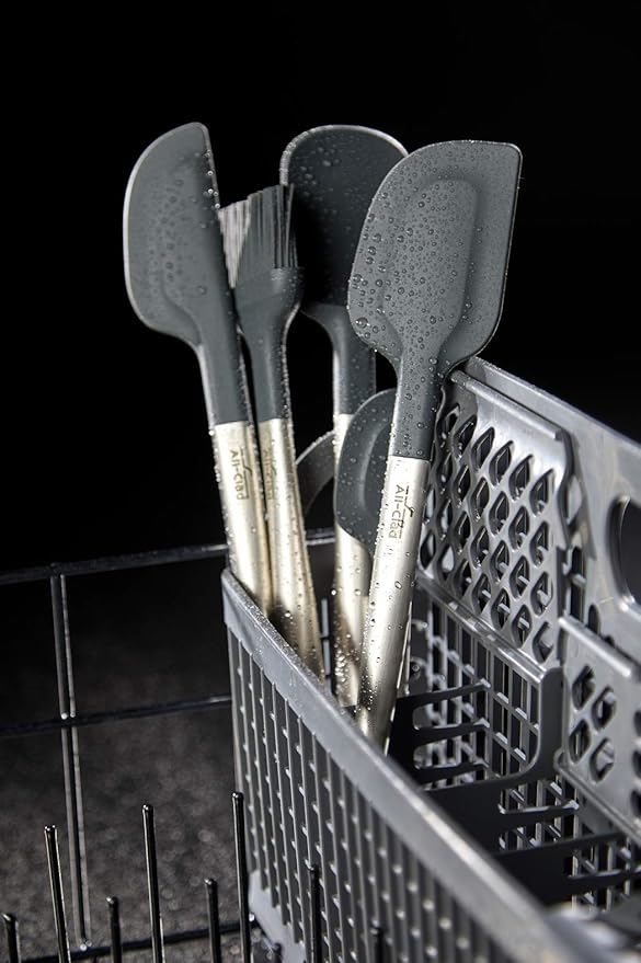 All-Clad Specialty Silicone Kitchen Gadgets 3 Piece Set, Spatulas Kitchen Tools, Kitchen Hacks Silver, Stainless Steel and Black