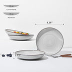 Pokini 16 Piece Double Bowl Dinnerware Sets with Pasta Bowls, Highly Chip and Crack Resistant Plates and Bowls Sets, Natural Earthyware Ceramic Dishware Sets, Service for 4 Moonstone White