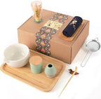 Artcome Japanese Matcha Tea Set, Matcha Bowl with Pouring Spout, Tea Tray, Bamboo Whisk, Ceramic Whisk Holder, Handmade Matcha Ceremony Kit For Japanese Tea Ceremony (10Pcs)