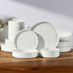 E-far 16-Piece Plates and Bowls Sets - Stoneware Dinnerware Sets with Pasta Bowls for 4 | Microwave & Dishwasher Safe Kitchen Modern Dish Set, Speckled White